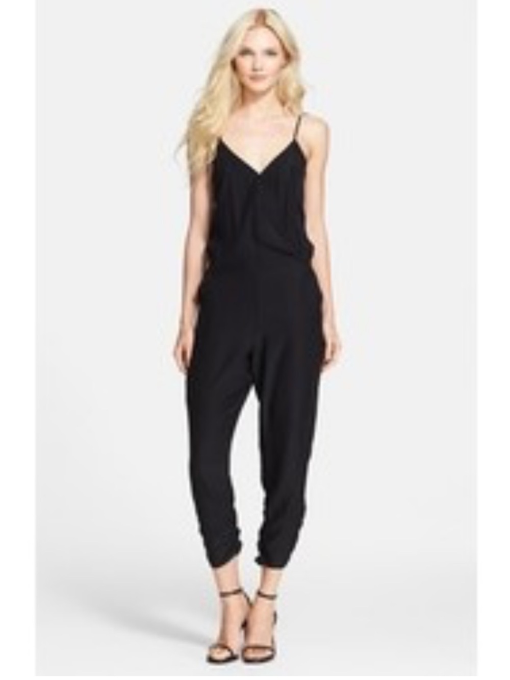 L&T DESIGN LAB Black Jumpsuit Faux Wrap Surplice V Neck S Small $100 EUC